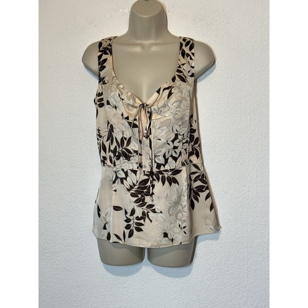100% Pure Cream Floral Tie-Front Sleeveless Blouse